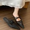 French bow mesh breathable with skirt bag head half slippers women's shoes 2025 spring and summer pointed high heels