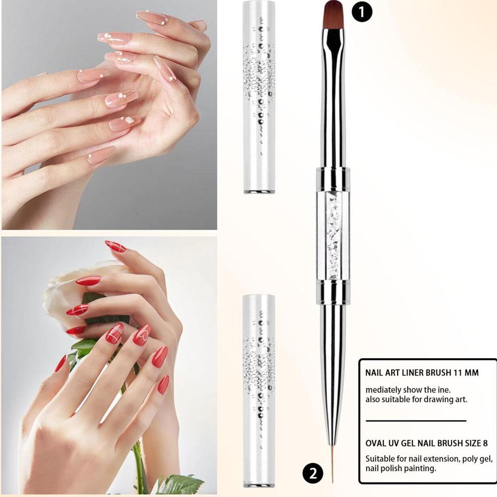 1pc Dual-Ended Nail Art Brush with Rhinestone Handles French Manicure & Builder Nail Gel Liner Brushes Nail Art Tools for Salon*