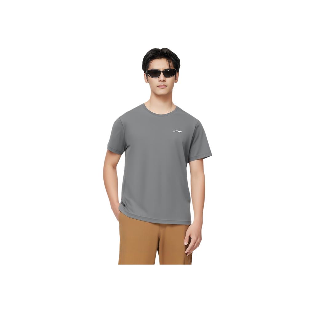 Li-Ning Fashionable Simple Versatile Casual Breathable Comfortable Sports Short Sleeve T-Shirt Unisex Tops Coin-Gray ATSU835-4
