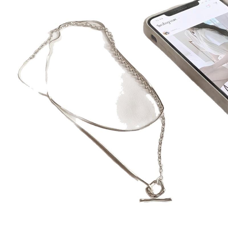 Korean S925 Sterling Silver Double Layer OT Snake Bone Necklace for Women – Versatile, High-End Sweater Chain