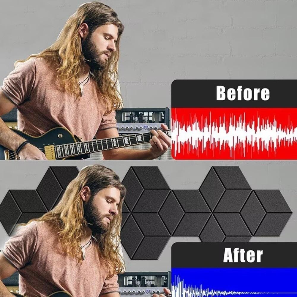 6pcs Polyester Acoustic Panels Y-Type Self-Adhesive Soundproof Panels Noise Reduction Hexagon Shape Background Wall Stickers