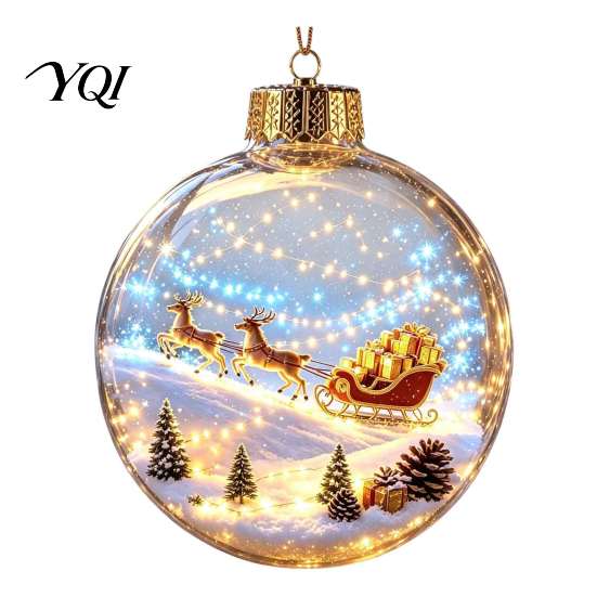 Festive Window Display Ornaments 3D Christmas Animal Faux Crystal Ball Ornament, Lighted Acrylic Hanging Decor Holiday with Hedgehog Penguin