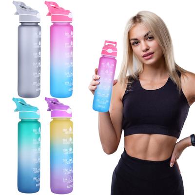 1000ml Motivational Water Bottle with Time Marker Spray Water Bottle Straw Drinking Bottle Gradient for Outdoor Hydration