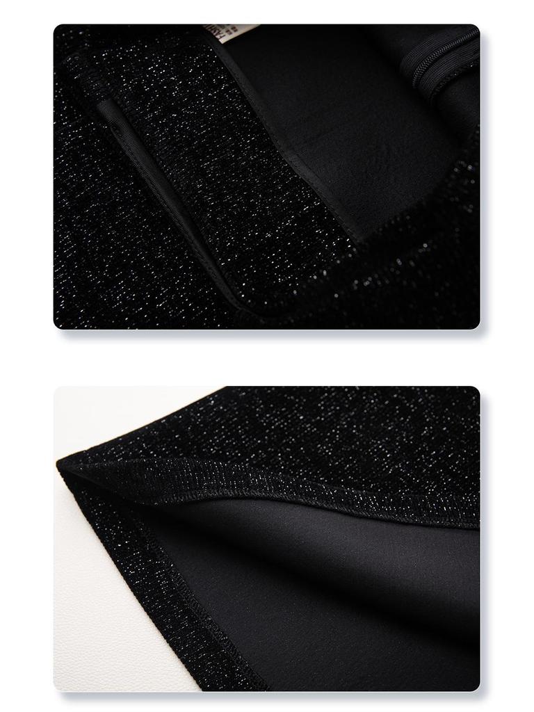 Women's Black Wool A-line Midi Skirt with Irregular Hem for Autumn/Winter 2024
