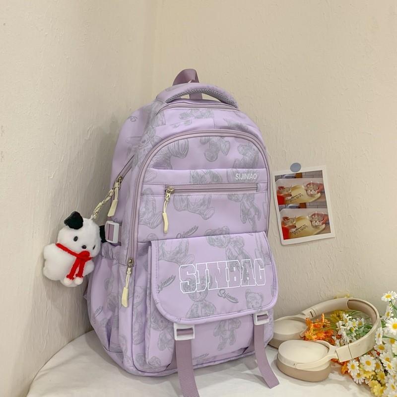 

Stylish Korean Print Backpack Large Capacity For School Commute Travel Durable фиолетовый
