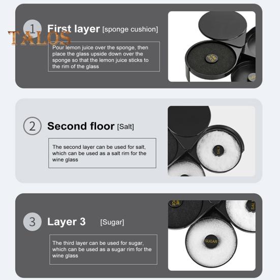 3patrový barový okrajovač sklenic Solný a cukrový okrajovač Krabička na koření Separátor koktejlových ingrediencí Barové náčiní pro Margaritu