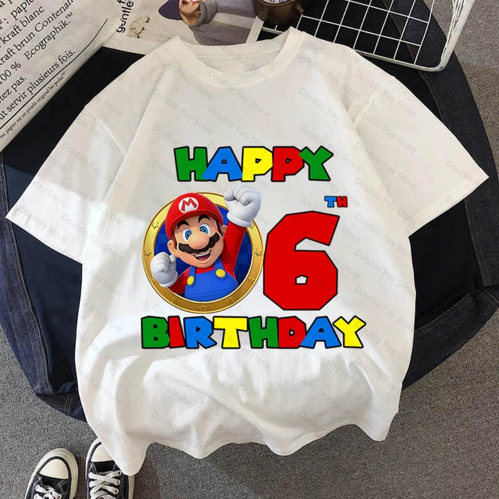 Cartoon Super Marios Birthday Tshirt for Boys Girls 38 Years Party Wear Supplies Clothes Cotton Shirts Baby Shower Clothing