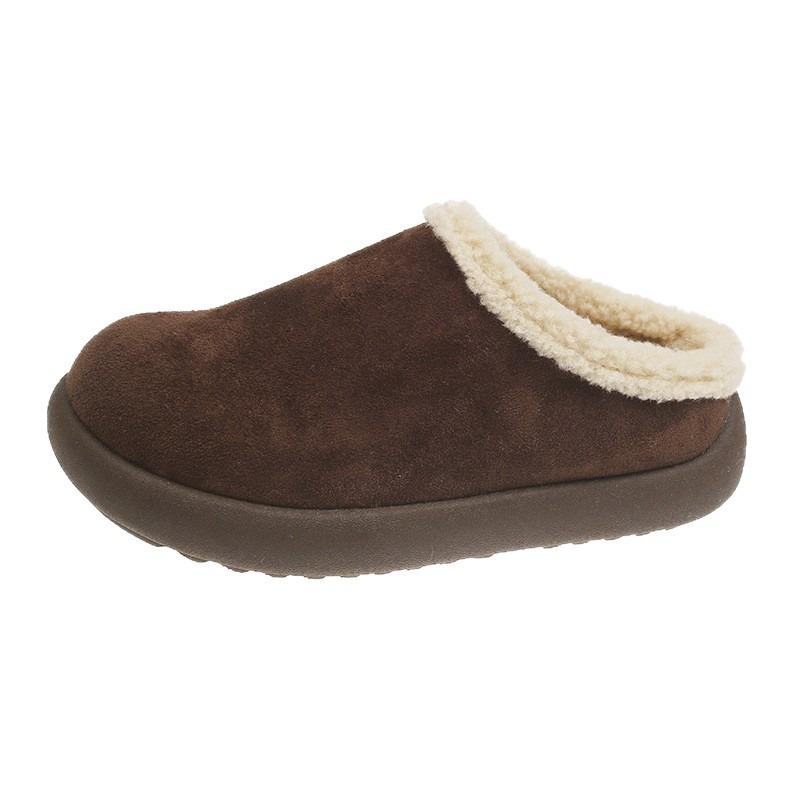 Retro Bag Head Fluffy Slippers Women Wear New Velvet Warm One-pedal Cotton Slippers