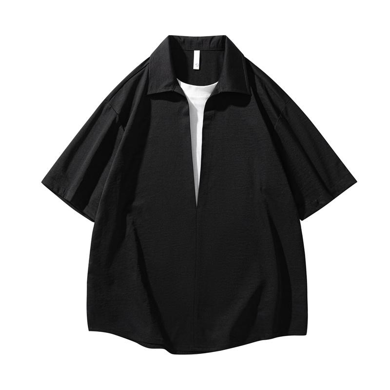 Retro Workwear Short Sleeved Shirt Men s Loose Collared Casual Shirt Summer Shirt 2XL чёрный