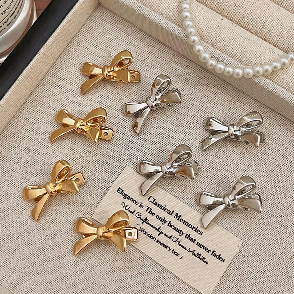 1/2/4Pcs Elegant Cute Golden Silver Bow Hairpins Mini Fashion Hair Clip Women Daily Hair Decor Ornaments