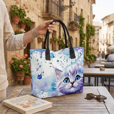  Watercolor Cute Cat Tote Bag Fashion Large Capacity Casual Canvas Handbag for Daily Shopping Travel Outdoor Use