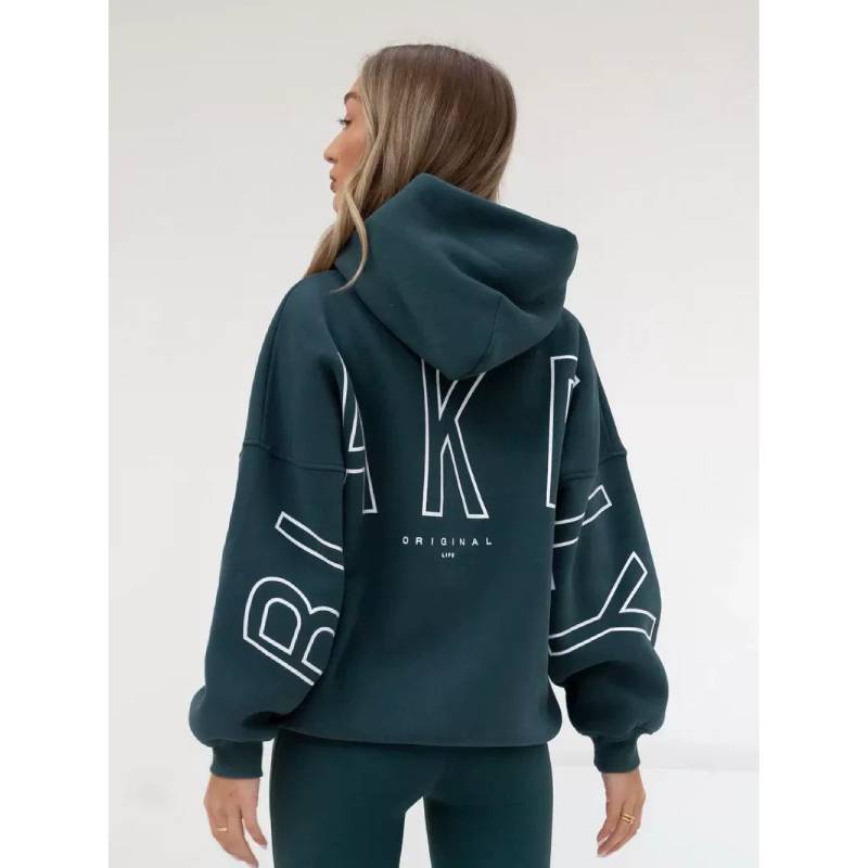 Sweat à capuche imprimé style Hip Hop pour femme en polyester épais pour un style décontracté de rue