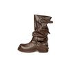 Autumn and winter new heightening belt buckle square round head amber streamer wind boots western pile pants tube women's boots