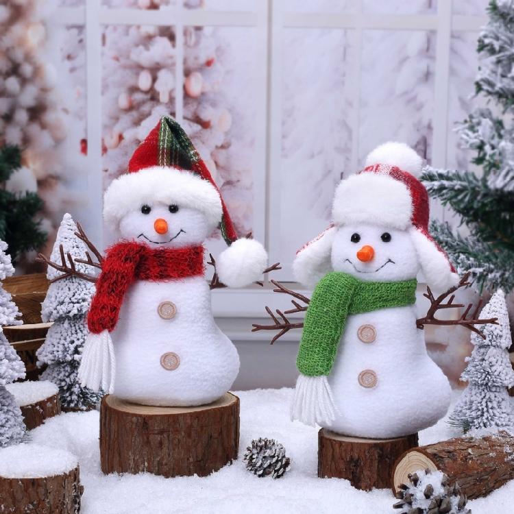 Cartoon Snowman Plush Dolls Collectible Figurine Ornament with Winter Scarf and Hat Christmas Stuffed Toy for Gifting