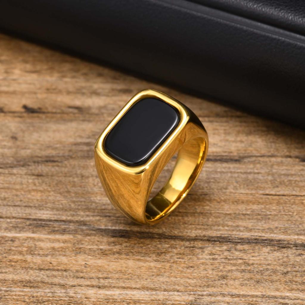 Stylish Watch Band Rings for Men, Stainless Steel Black Square Signet Pinky Thumb Ring for Dad Father Jewelry Gift for Him