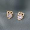 Cute Owl Shaped Round Stone Inlaid Animal Stud Earrings Women Lovely Daily Ear Jewelry