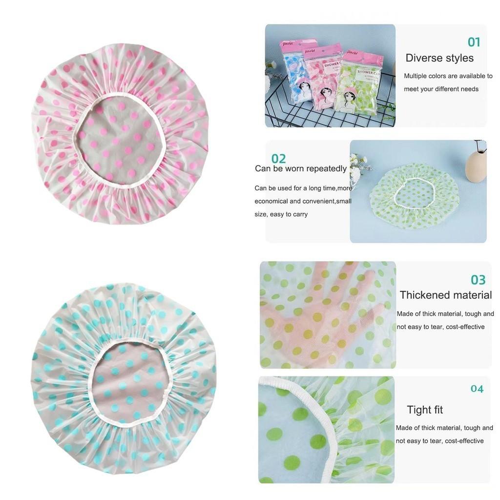 Waterproof Colored Polka Dot Shower Cap Reusable Adult Spa Accessory
