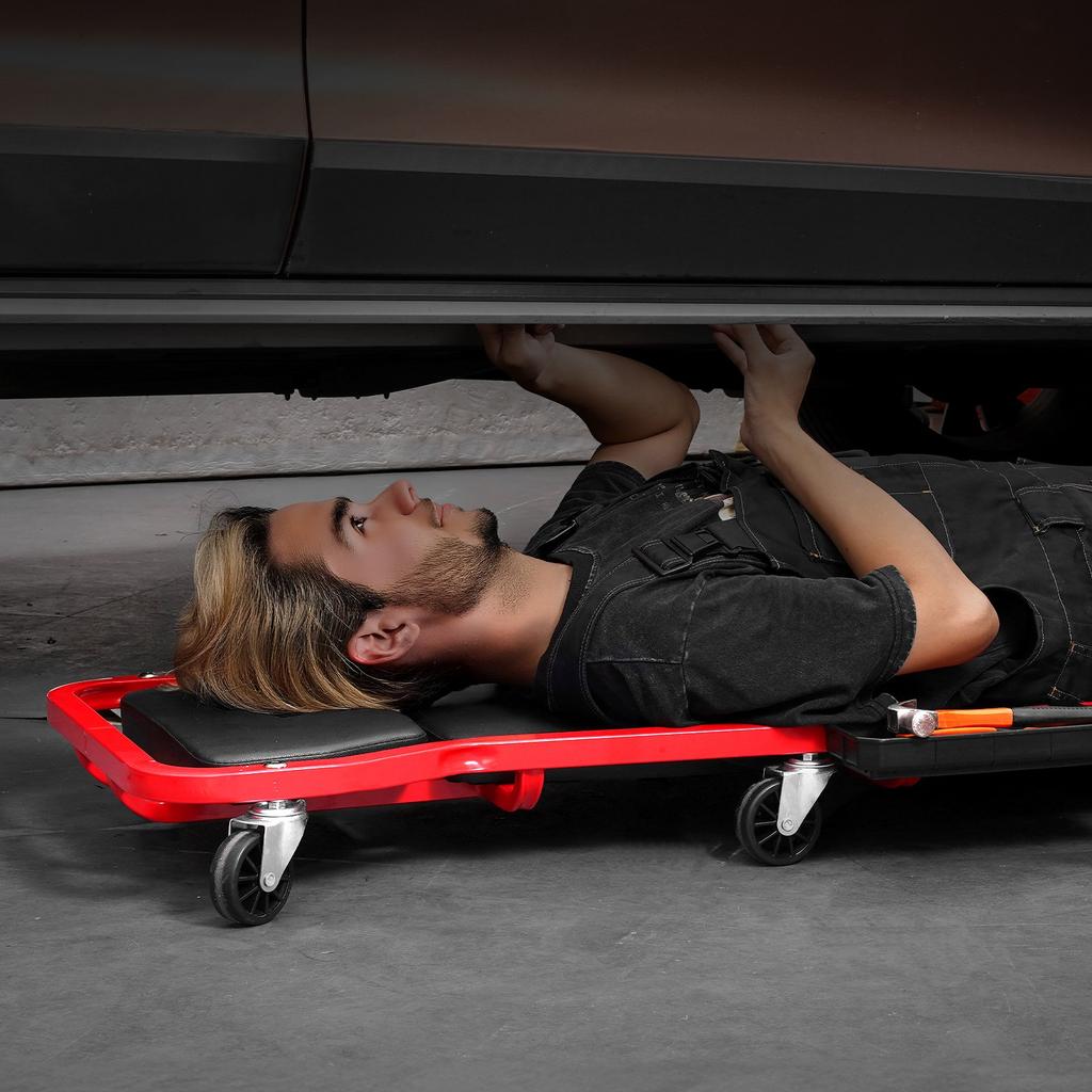 VEVOR Mechanic Garage Creeper, 1118 mm, 136.1 kg Capacity Automotive Rolling Creeper with 6 Casters Adjustable Cushioned Headrest Tool Tray