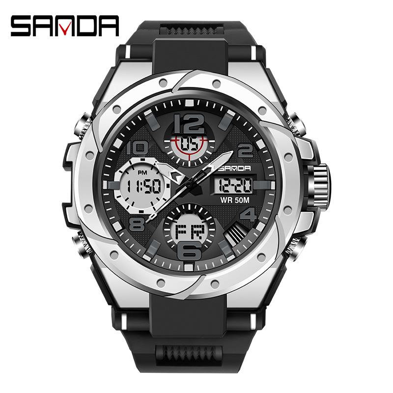 Sanda Men's Multifunctional Dual Display Luminous Waterproof Sports Watch for Teens
