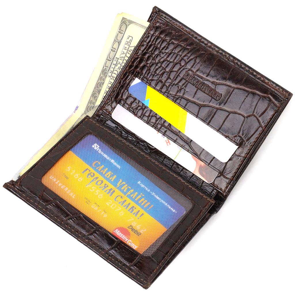 Kompaktní pánská peněženka z pravé kůže s ražbou krokodýlí kůže CANPELLINI 21871 Hnědá