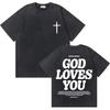 T-shirt Grafiche Vintage Lavate Cristiane Gesù Buona Novella Dio Ti Ama Versetto Biblico Uomo Donna Moda Casual Oversize