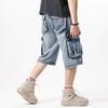 Sommer Multi-Pocket Herren Blau Denim Shorts Streetwear Lose Große Größe Gerade Denim Shor