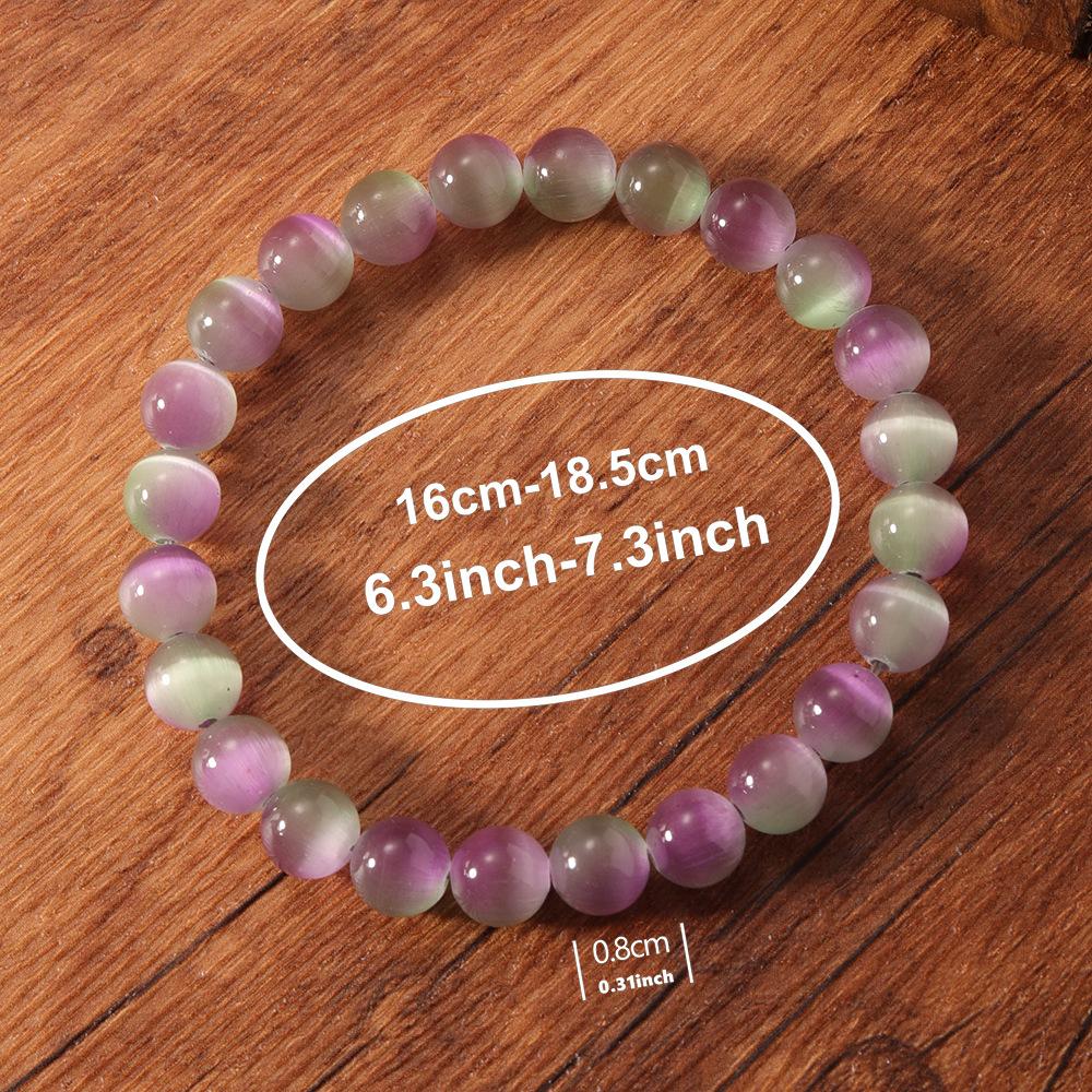 Festive Gifts Purple Green Gradient Cat Eye Stone Beaded Bracelet Sweet Fashion Jewelry For Women Daily Wear Gift