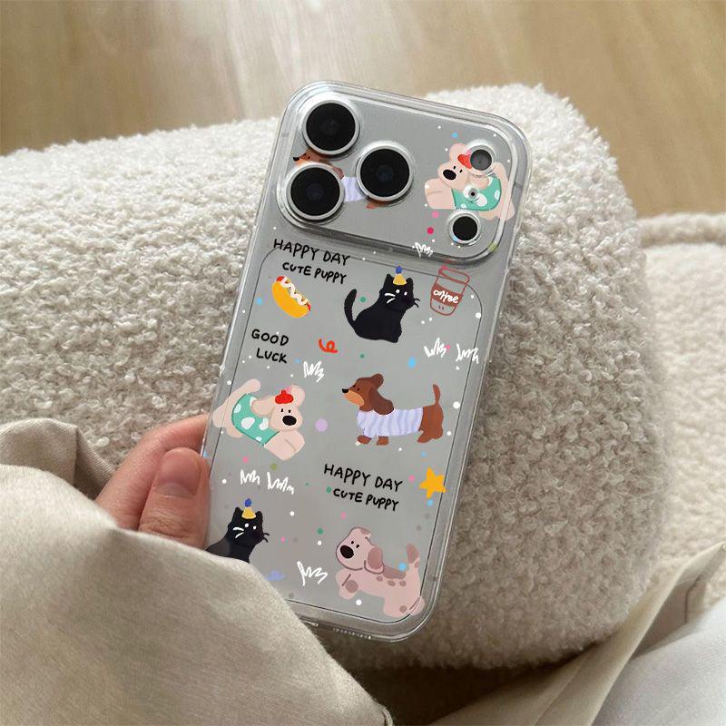 Space Shell Puppy Party Drop-Proof Transparent Coffee Case for Apple iPhone 13/14/15/16/17 Pro Max