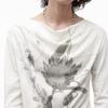Casual Floral Print Long Sleeve T-Shirt Loose Fit Slash Neck Top Men Women