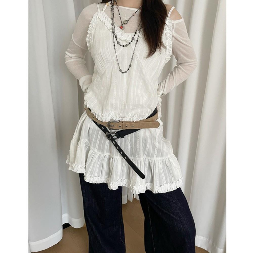Simple Hollow Out Belt Solid Color Thin Waistband Fashion Leather Belt  for Dresses
