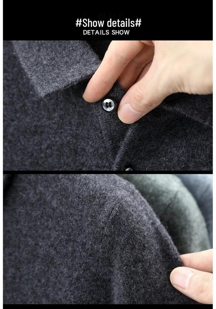 Men's 100% Pure Wool Lapel Sweater - Autumn/Winter Thickened Base Layer with Plus Velvet Warmth