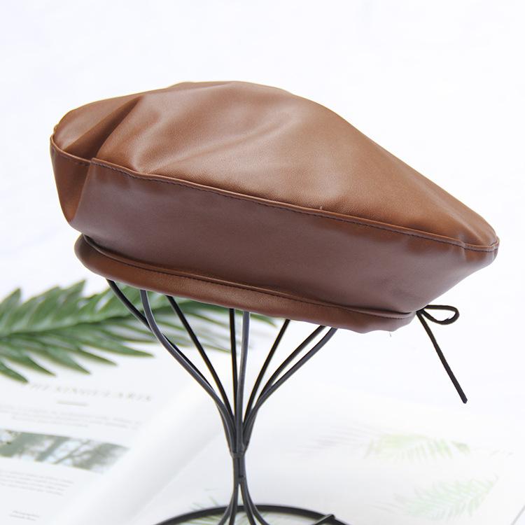 Fashion versatile PU leather beret new Internet celebrity retro painter hat women adjustable soft bud hat