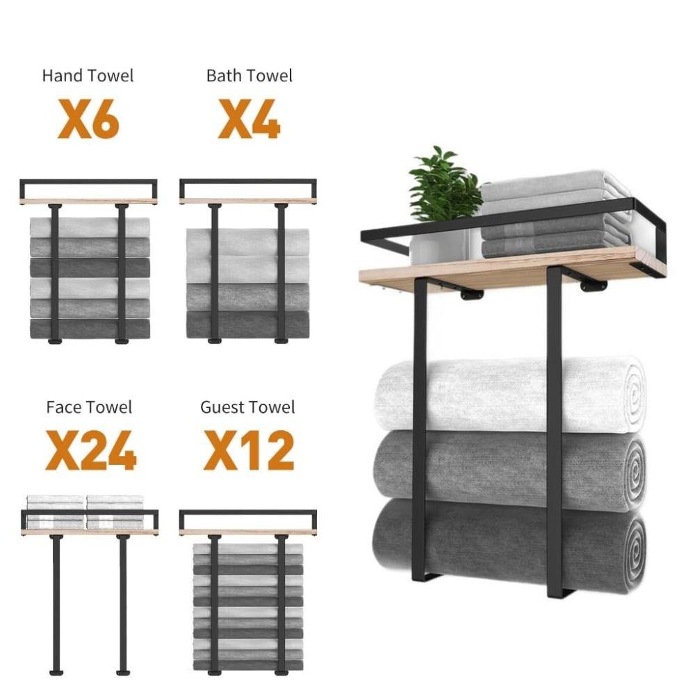 Rectangle Shape Bathroom Shelf Wood and Iron Wall Mounted Shelf Shower Shelf  Kitchen Storage