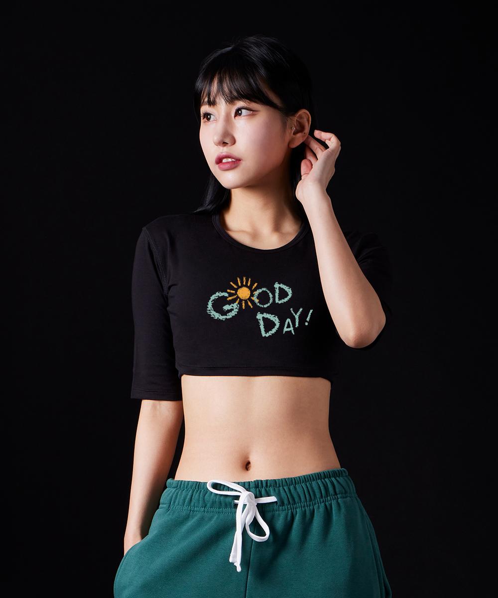 Astral Projection Good Day Supima Spandex 5-Quarter Sleeve Short Crop Top_Black Free