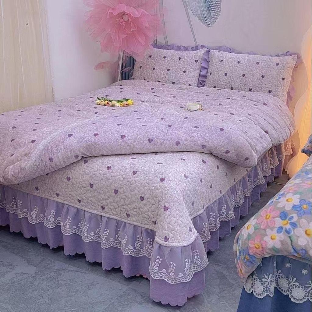 Plüsch Flanell Samt 4-teiliges Quilt-Set mit extra dickem Milchsamt und Korallenfleece