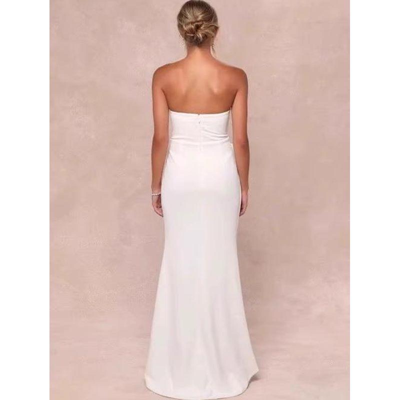 Export Single Annual Party Party Pure White Fairy Temperament Three-Dimensional Flower Tube Top Split Host Red Carpet Dress Long Skirt