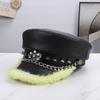 Punk Stil Flache Kappe Herren und Damen Persönlichkeit Leder Lange Nieten Leopardenmuster Silberne Kappe