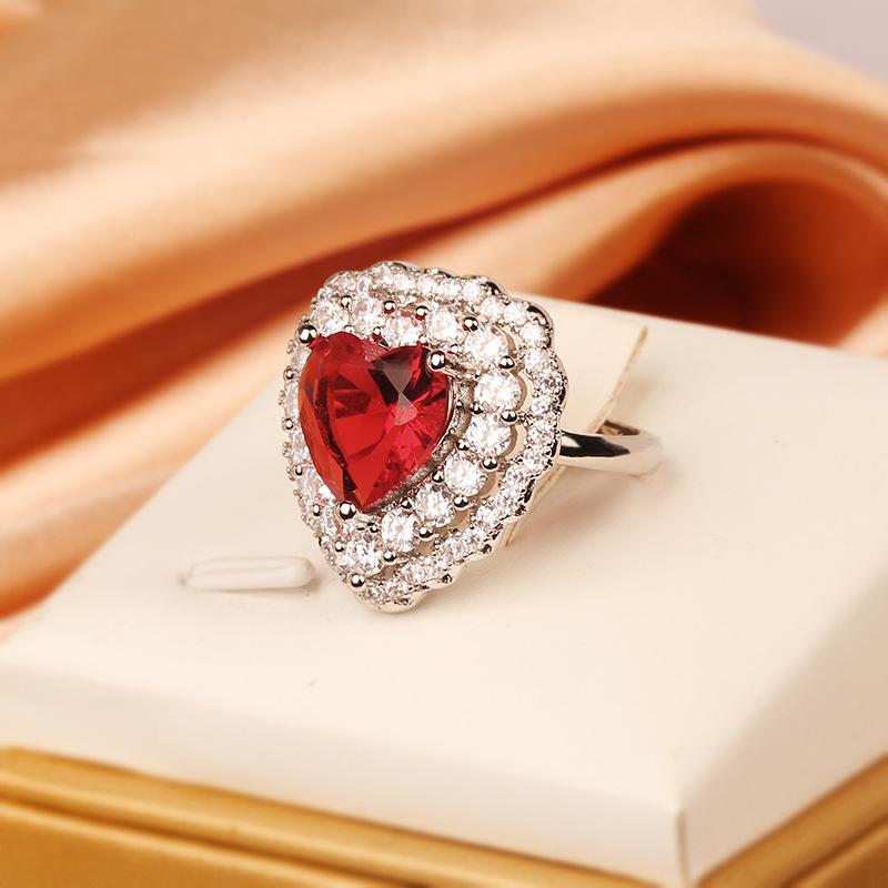 Heart Shaped Ring Zircon Jewelry Women's Ring Jewelry European and American Color Diamonds