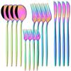 16 stk Rainbow Bestikk Bestikksett i rustfritt stål Kniv Kakegaffel Skje Middagsbestikk Kjøkken Sølvbestikk Bestikk