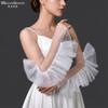 Sheer Tulle Long Arm Sleeves with Big Ruffles, White Bridal Gloves for Wedding Evening Dress Photo Shoot Costume Accessories