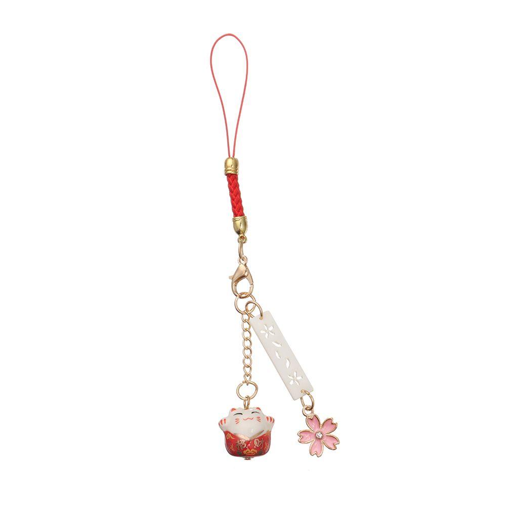 Lucky Cat Keychain Wrist Rope Phone Strap Lanyard Sakura Lucky Cat Phone Lanyard Anti-lost Lanyard