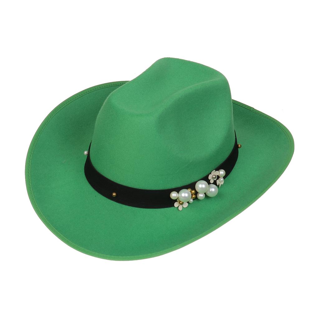 Unisex Western Cowboy Hat Wide Brim Roll‑Up Brim Double‑Top Felt Fedora Hat,10 Colors,Multiple Optional Detachable Hat Bands