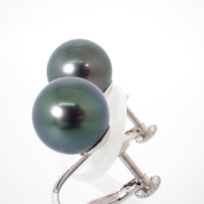 [Used] 14K White Gold South Sea Black Pearl Earrings / J55-46