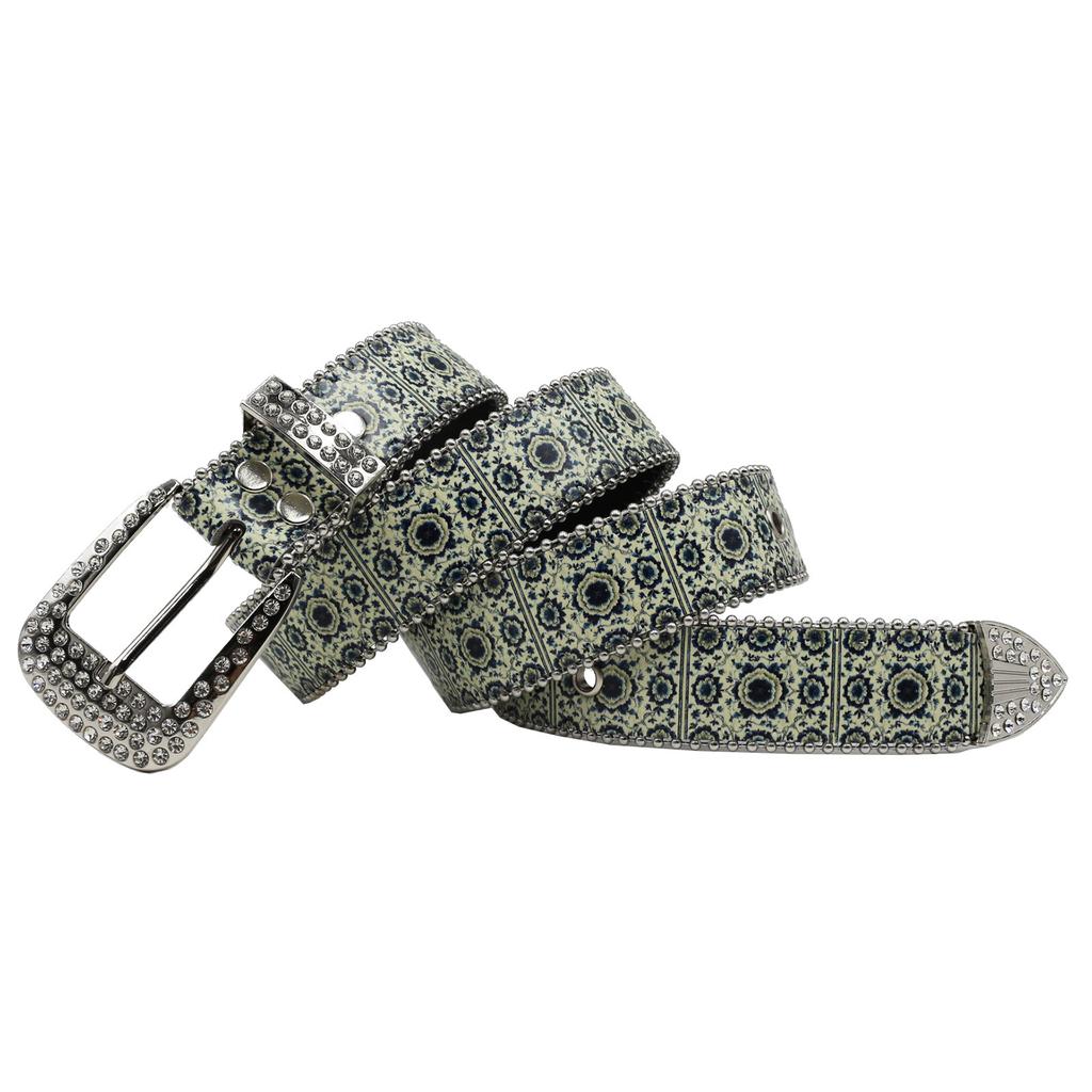 Rhinestone Belt Ethnic Style Print Niche Fashion Couple Belt Punk Trend Bohemian Style