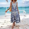 Europe and America Summer Hot Selling Bohemian Printed Fashion Elegant Square Neckline Sleeveless Long Dress