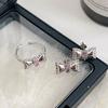Yinruitai Sterling Silver Bowknot Pink Zircon Ring & Korean Design Stud Earrings for Women