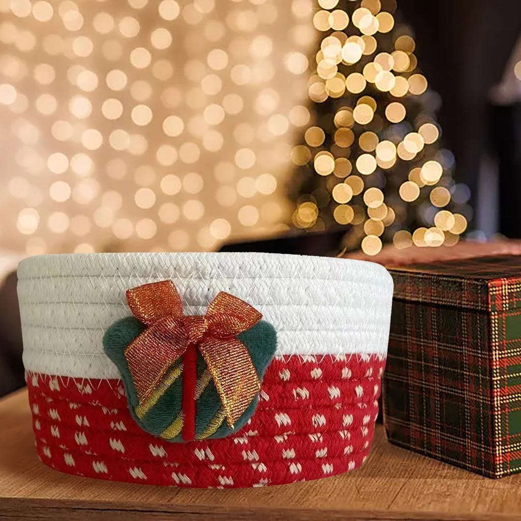 Christmas Woven Storage Basket Christmas Present Candy Storage Baskets Santa Snowman Desktop Organizer Sundries Storage Box