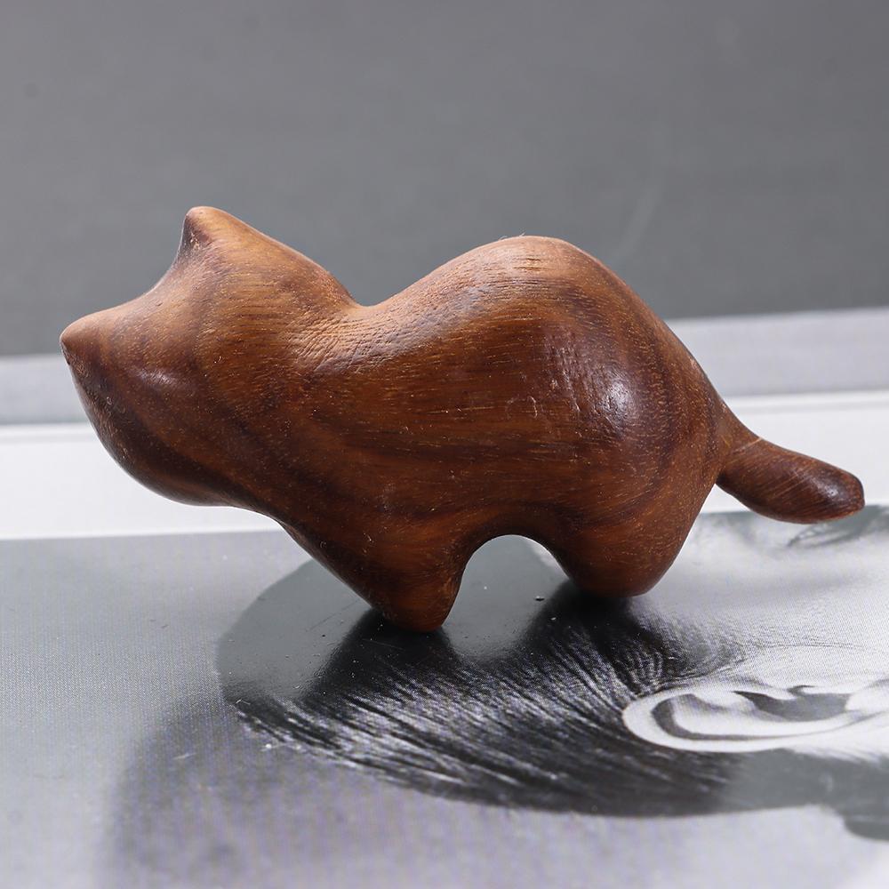Cute Sandalwood Sculpture Desk Ornaments Wooden Statue Cat Memorial Statues Handmade Wood Carved Cats Cute Cat Pattern