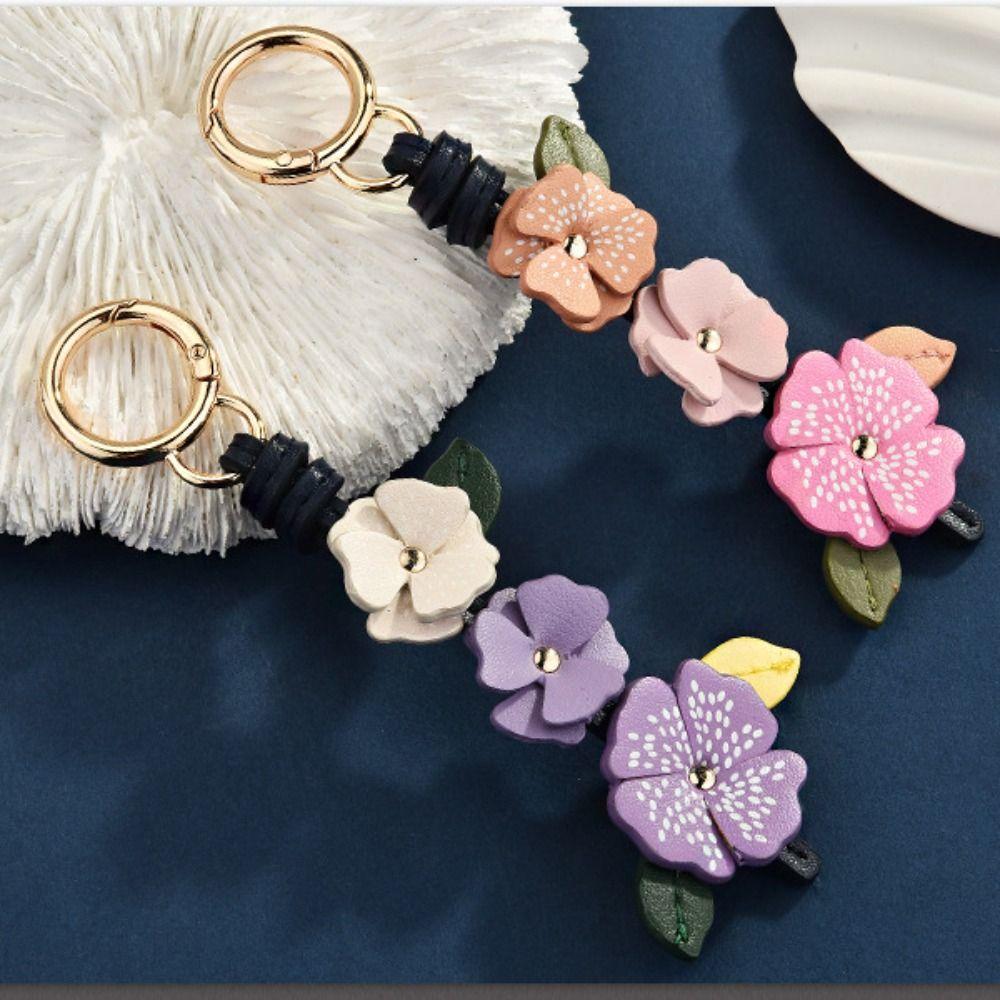 Lotus Leather Keychain Handmade Bag Pendant Lovely Flower Pu Leather Pendant Men