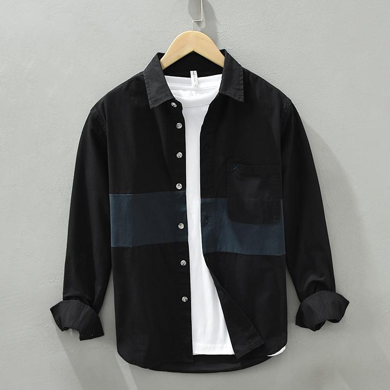 Korean Style Patchwork Shirt Korean Style Men's Casual Shirt Youth Loose Top Spring/Autumn 100 Cotton Men Clothing